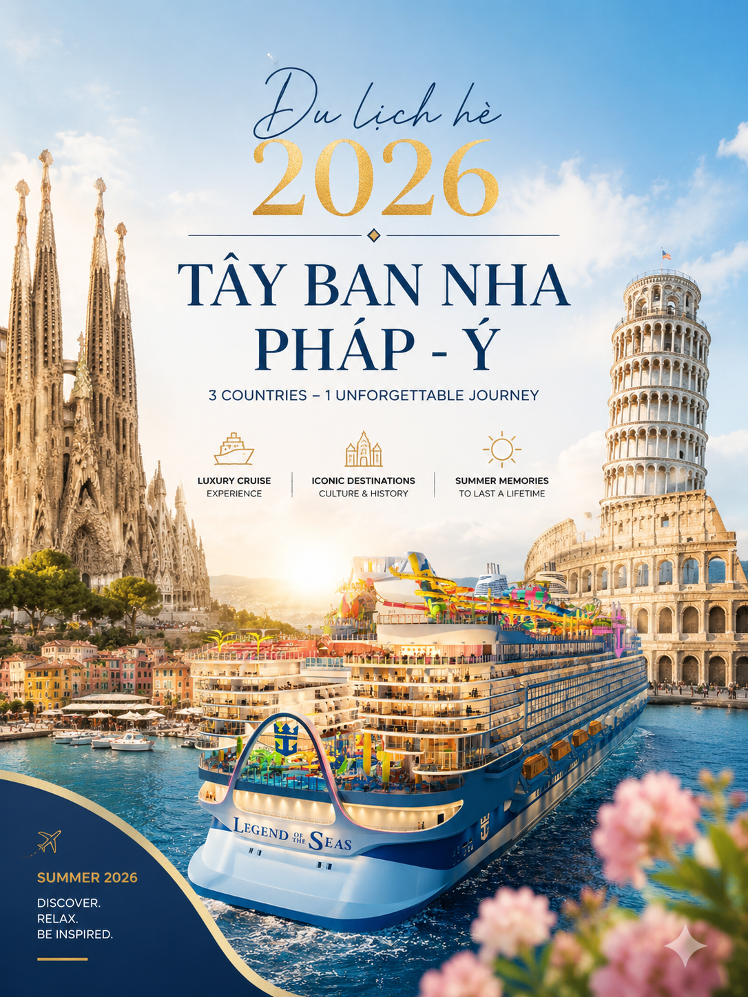 DU LỊCH HÈ 2026 | HÀNH TRÌNH DU THUYỀN ĐỊA TRUNG HẢI | TÂY BAN NHA – PHÁP – Ý 